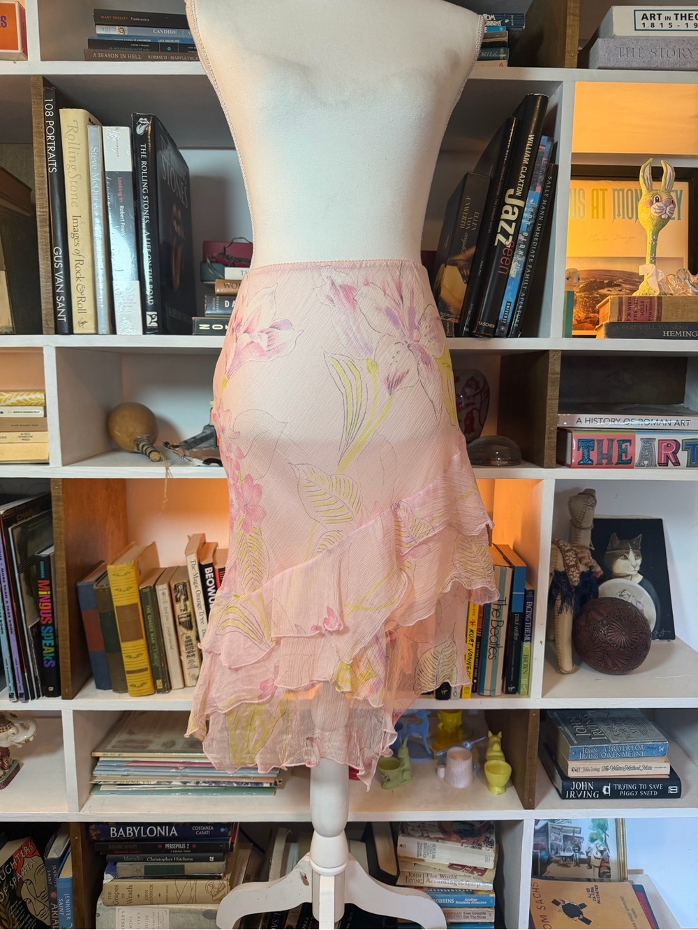 Pink Floral Ruffled Midi Skirt